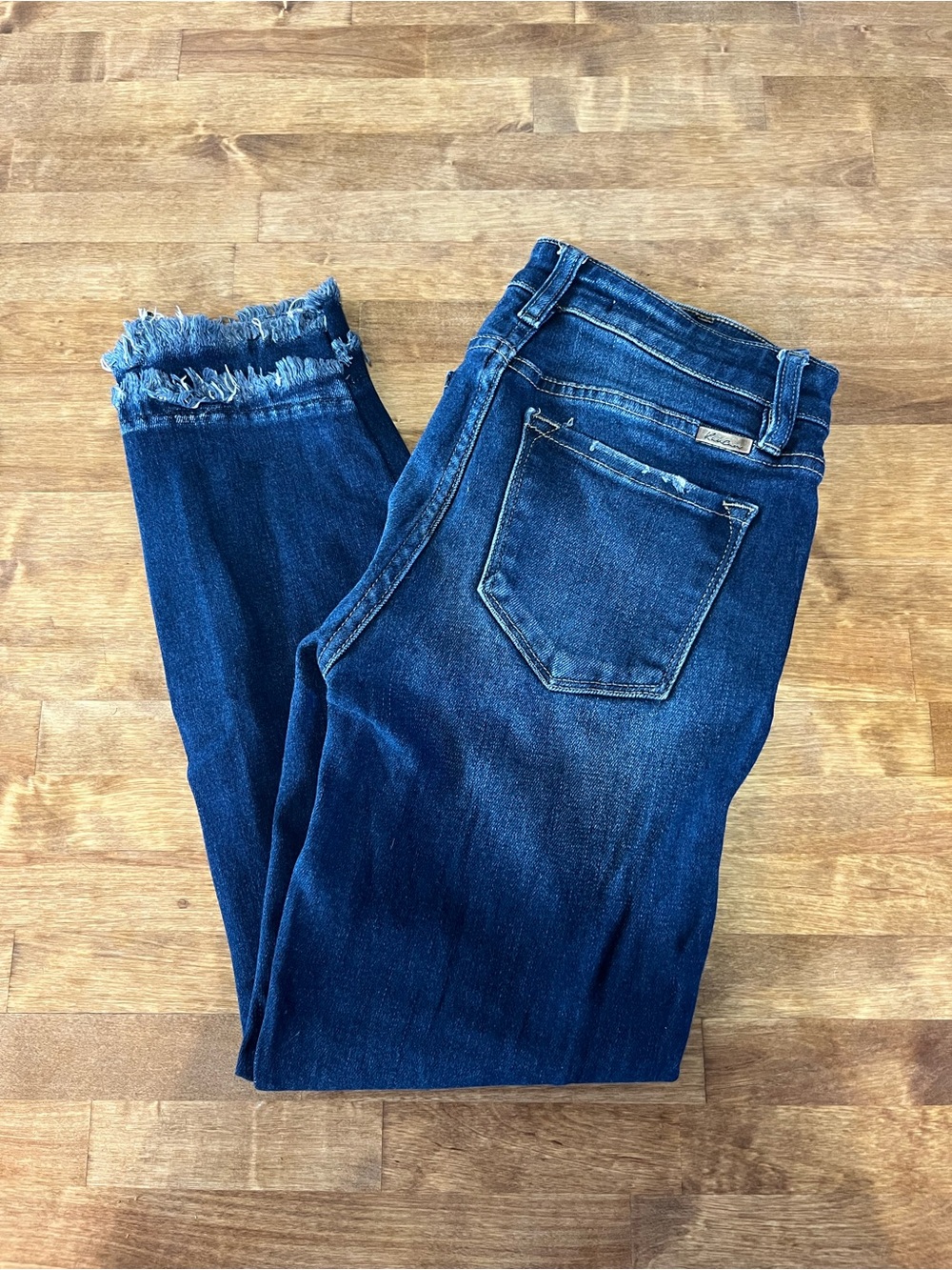 KanCan Dark Blue Frayed Hem Ankle Jeans